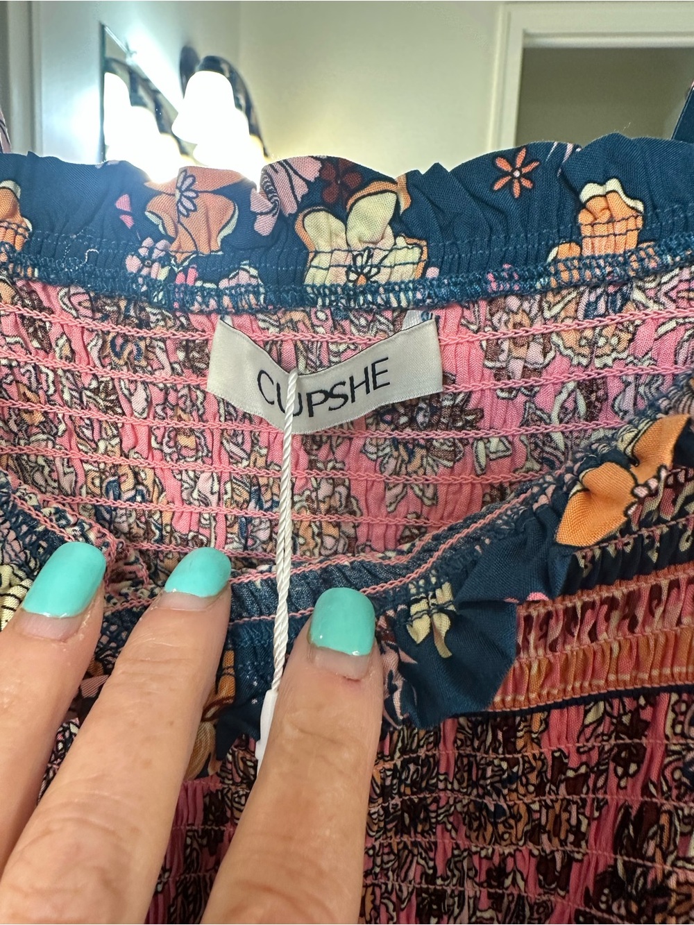 Boho Floral Maxi Dress in Teal and Pink - Picture 6 of 9